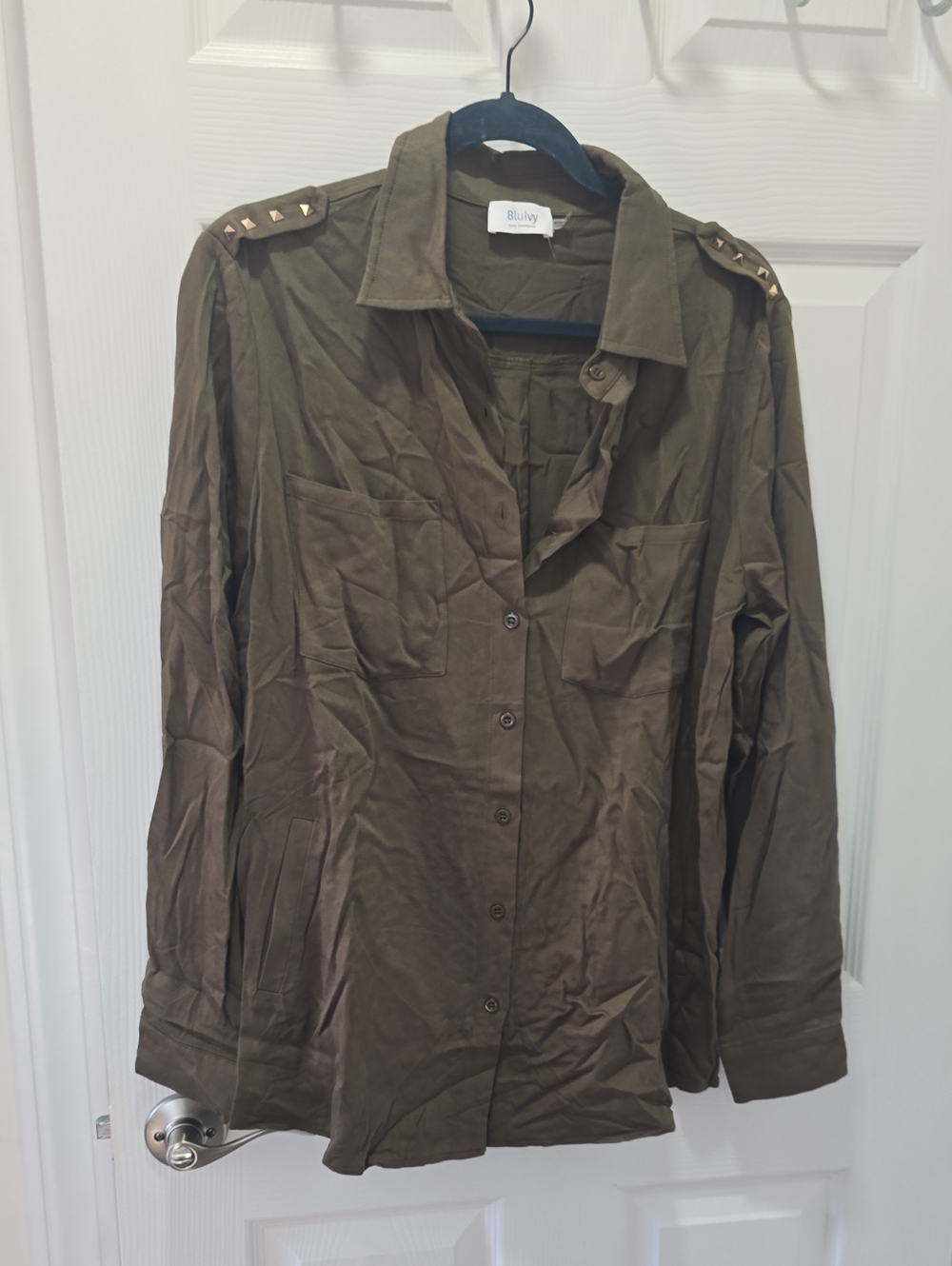 Bluivy Olive Utility Shirt Jacket with Studded Epaulettes